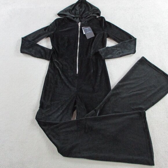Fabletics Plush Rib Hooded Jumpsuit Womens Medium Short Black Cord Corduroy NWT - Picture 3 of 12